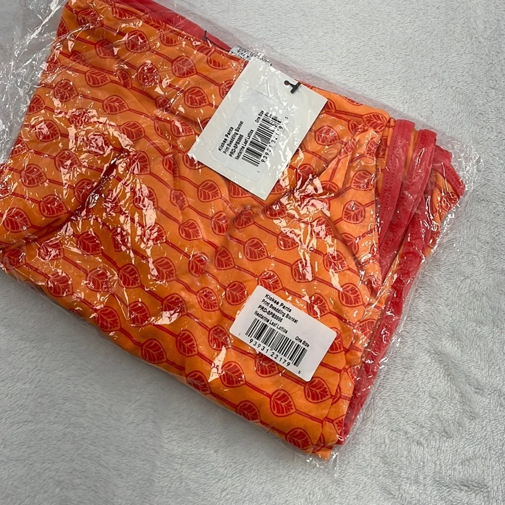 NWT Kickee Pants Bamboo Swaddle Baby Blanket Orange Nectarine‎ Leaf Lattice